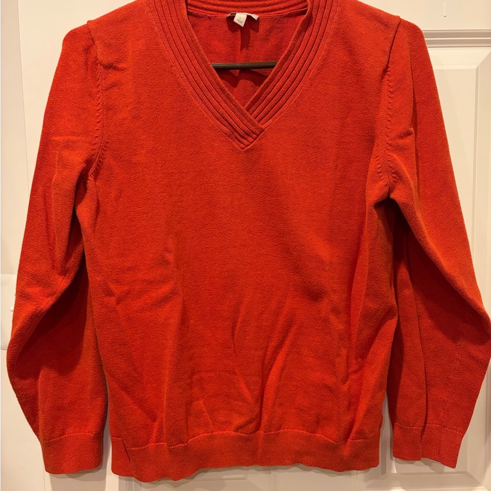 Talbots Women’s Vivid Orange V-Neck Sweater, size Large